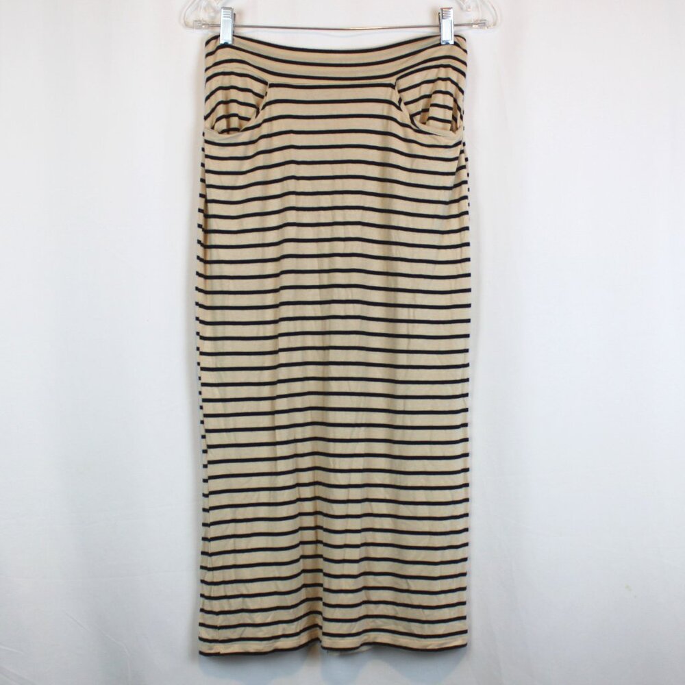 Finesse Tan Black Pinstripe Straight Skirt with Pockets